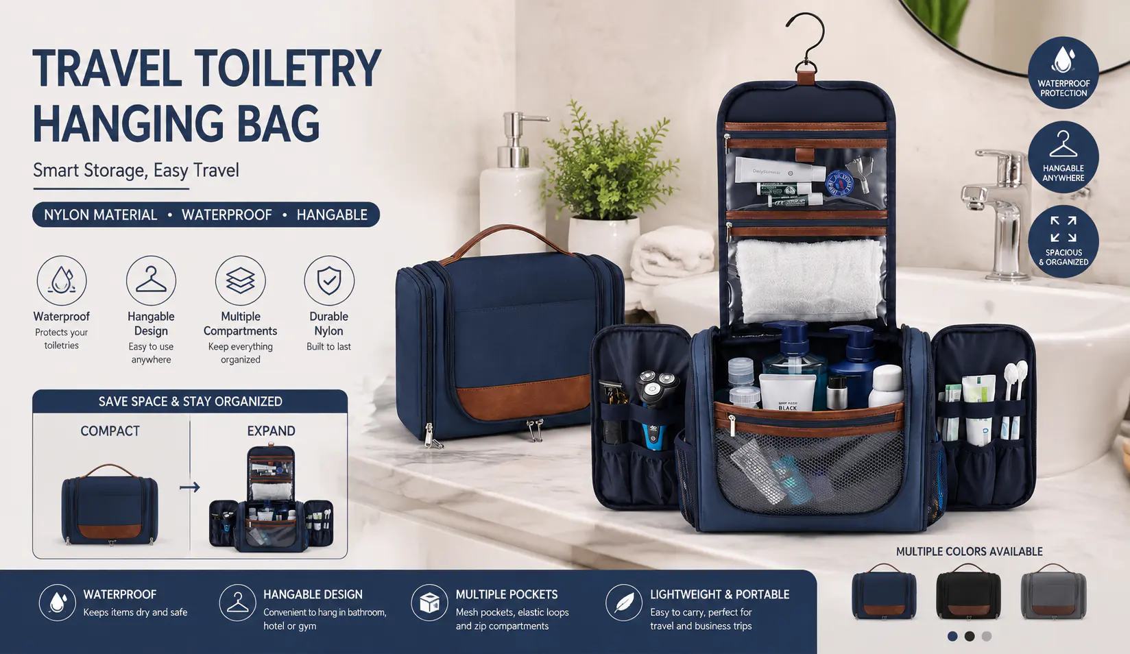 Custom Travel Hanging Toiletry Bags manufactured by HaoRan