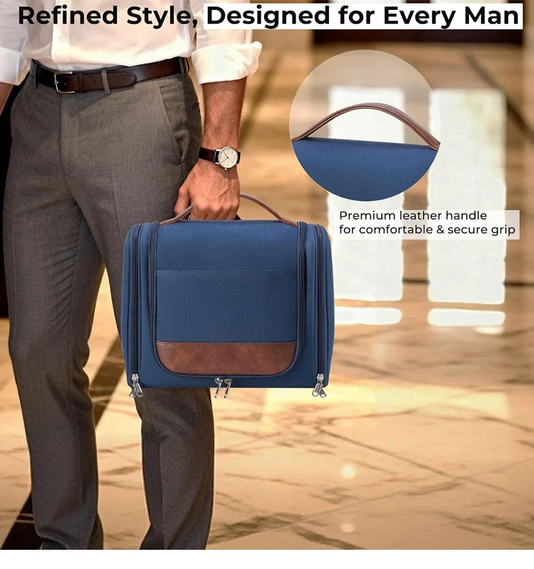 Refined men's travel toiletry bag design